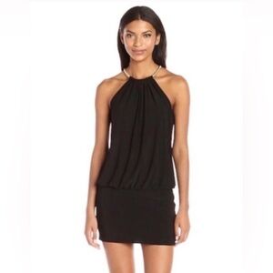 LAUNDRY by SHELLI SEGAL Black Halter Dress Gold Neck Chain 0